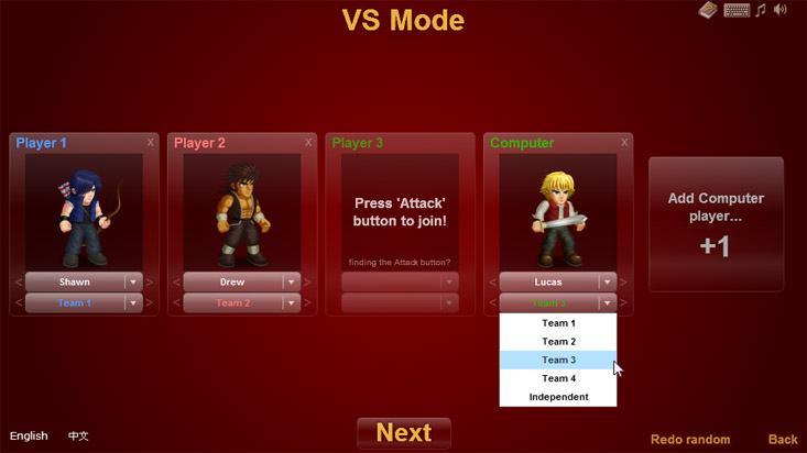 Character choosing menu in VS mode